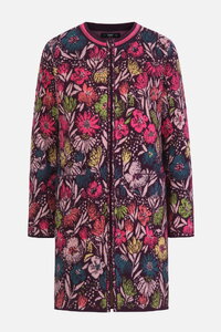 Long Zip Cardigan, Floral Pattern