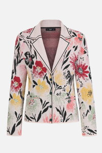 Jacquard Jacket, Floral Pattern - Off-White - Knitted