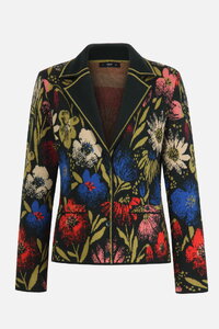 Jacquard Jacket, Floral Pattern - Forest - Knitted Jackets