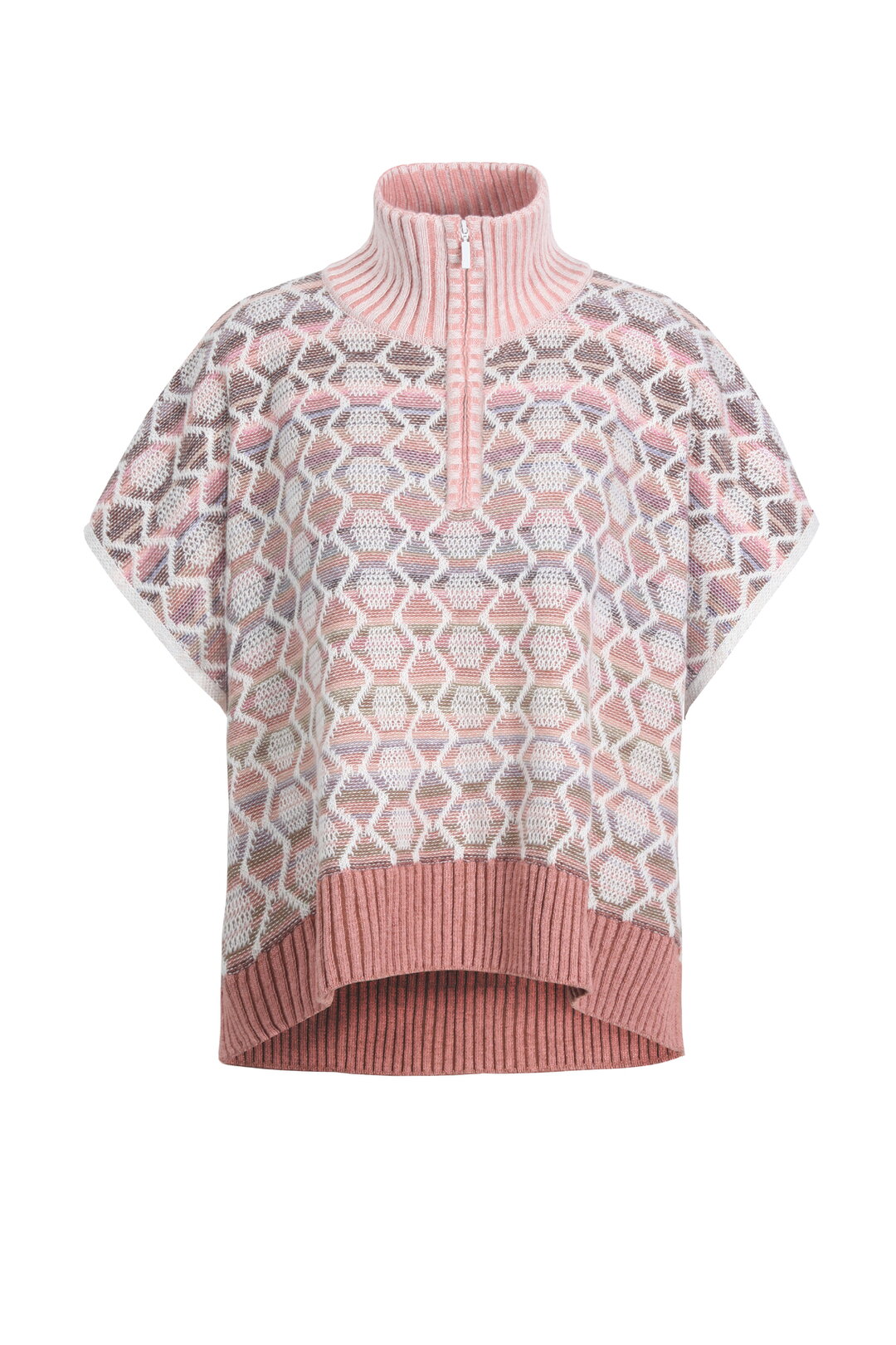 Poncho with Zip, Geometric Pattern