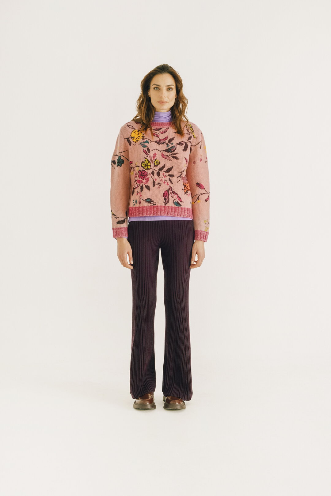 Jacquard Pullover, Floral Pattern