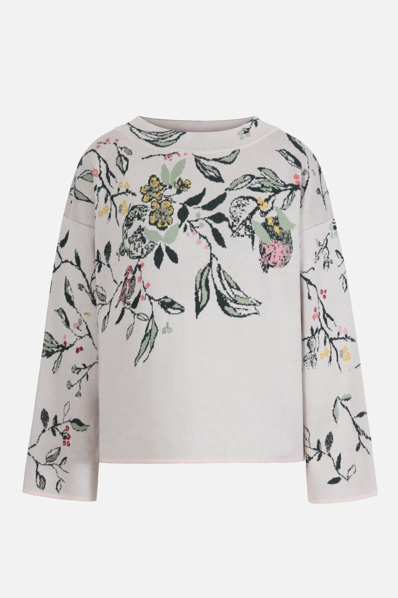 Pullover mit U-Boot-Ausschnitt, Floralmuster