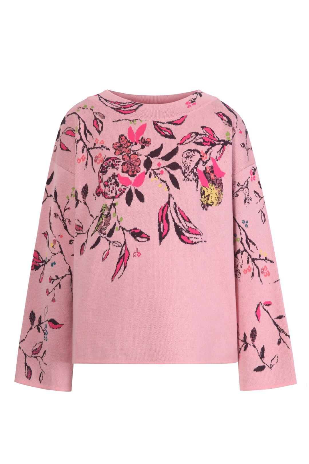 Pullover mit U-Boot-Ausschnitt, Floralmuster