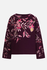 Pullover mit U-Boot-Ausschnitt, Floralmuster