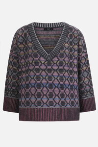 V-Neck Pullover, Geometric Pattern