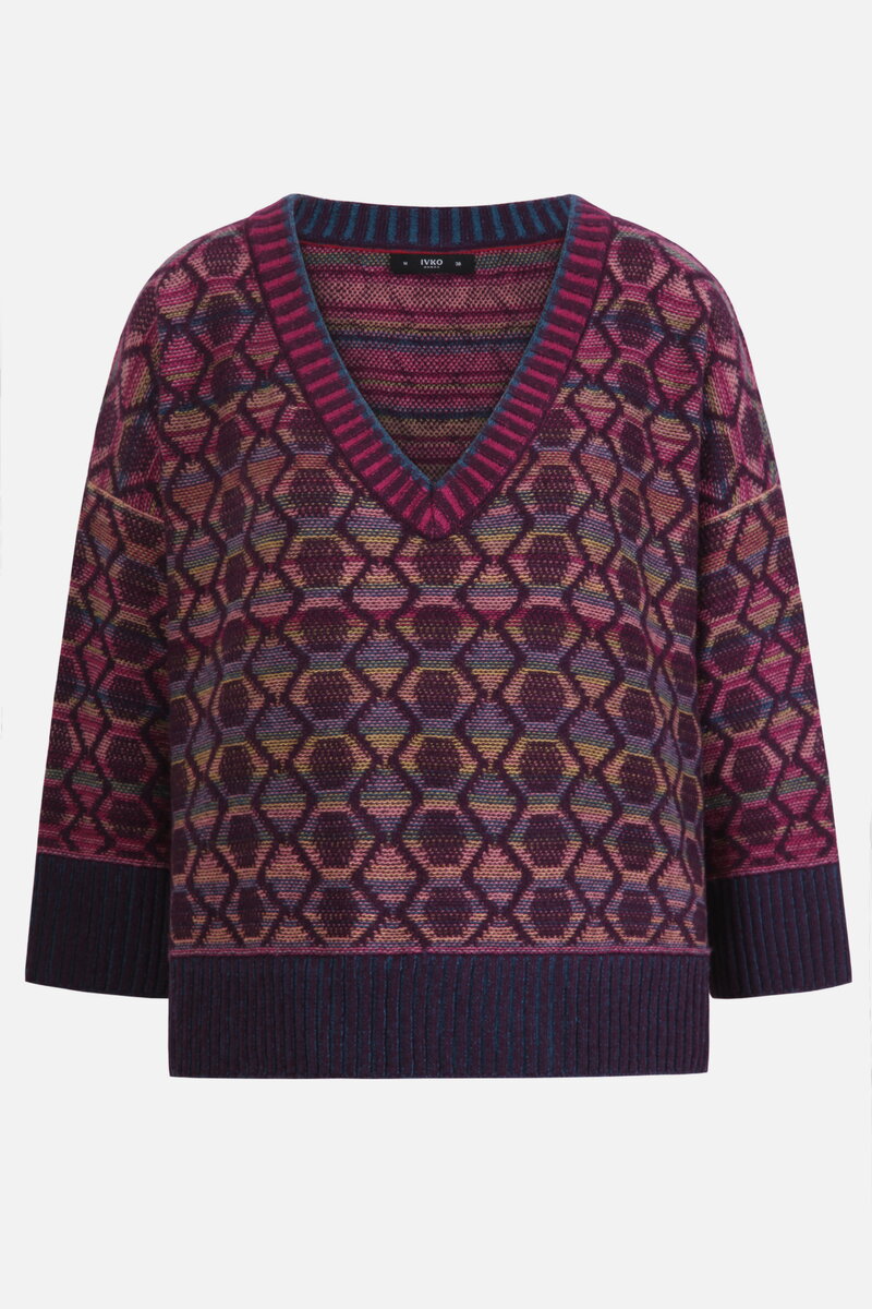 V-Neck Pullover, Geometric Pattern