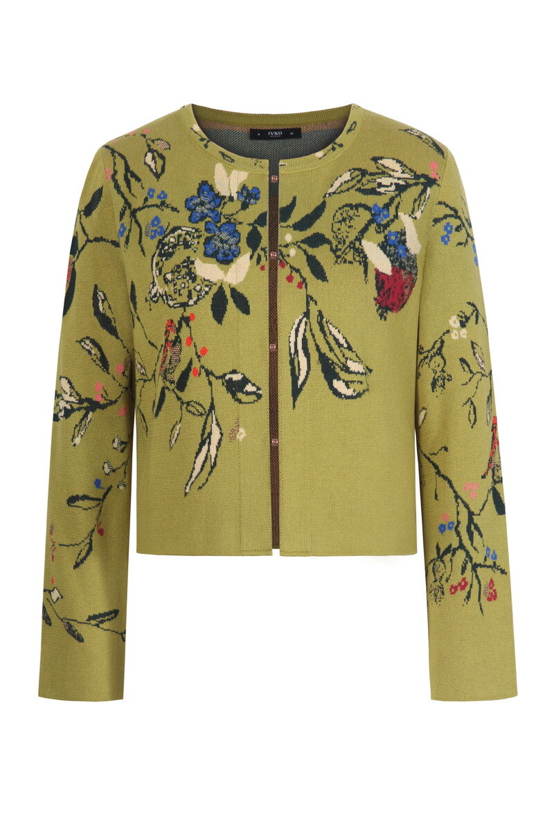 Jacquard Strickjacke, Floralmuster