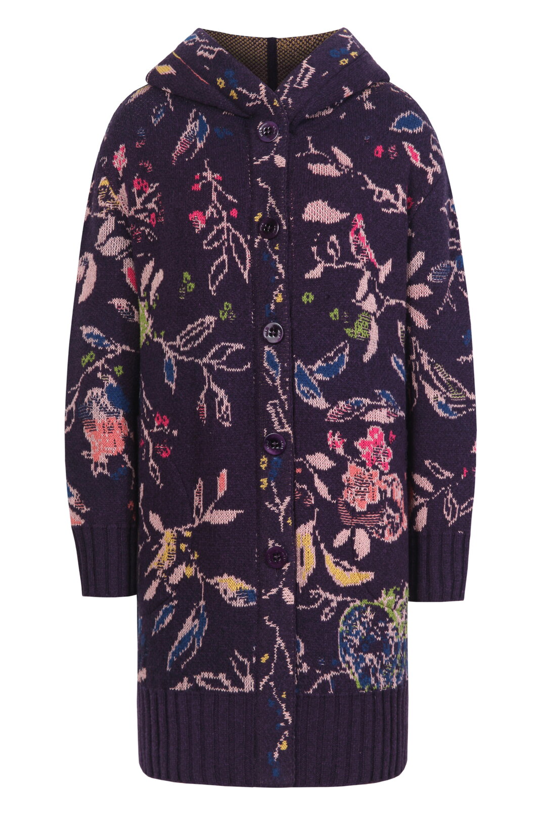 Jacquard-Manteljacke mit Kapuze, Floralmuster