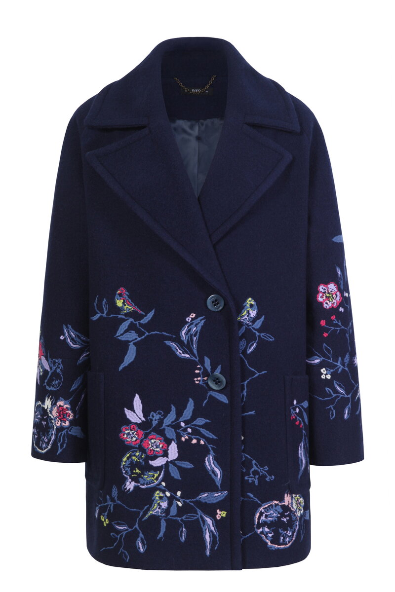 Boiled Wool Coat with Embroidery - Navy - Outerwear - Ivko Woman Boiled Wool Coat with Embroidery - Navy - Outerwear - Ivko Woman