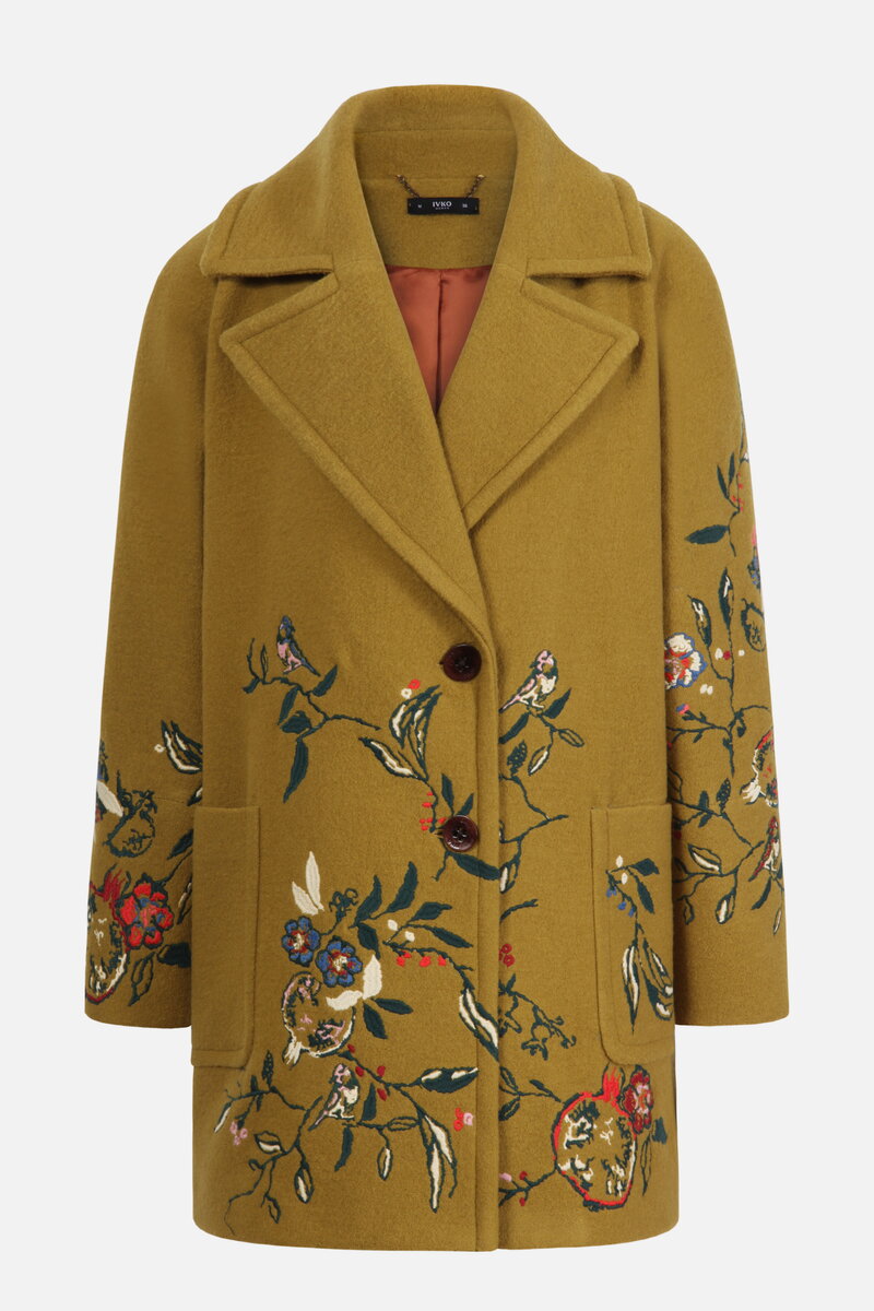 Boiled Wool Coat with Embroidery