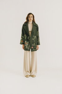 Boiled Wool Coat with Embroidery - Forest - Outerwear - Ivko Woman