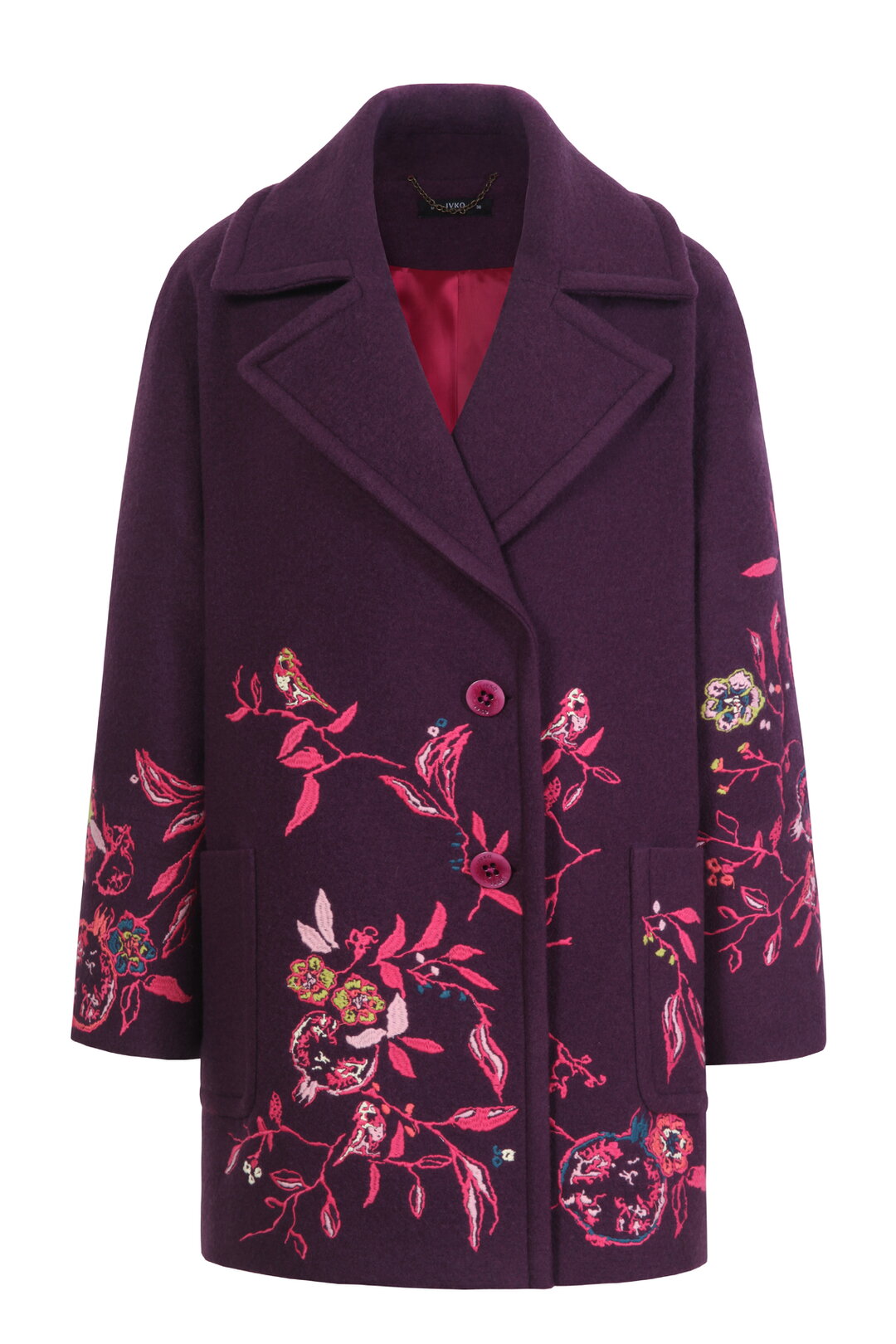 Boiled Wool Coat with Embroidery