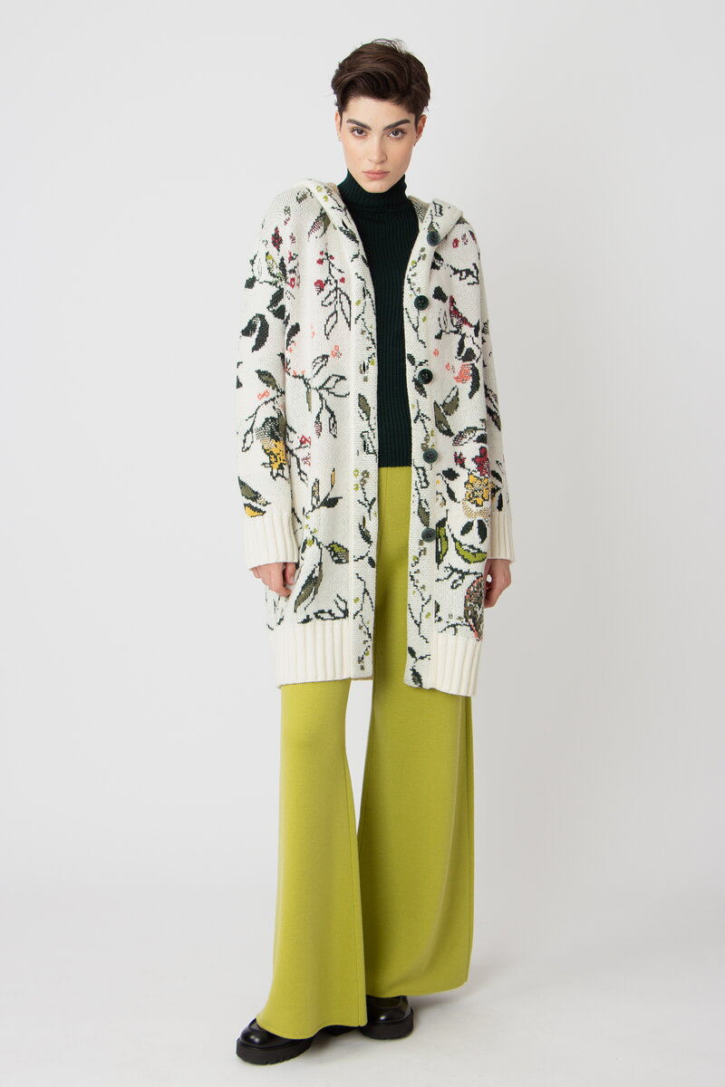 Jacquard-Manteljacke mit Kapuze, Floralmuster