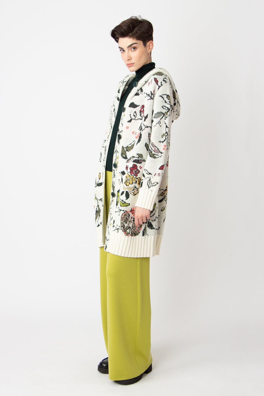 Jacquard-Manteljacke mit Kapuze, Floralmuster