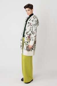 Jacquard-Manteljacke mit Kapuze, Floralmuster