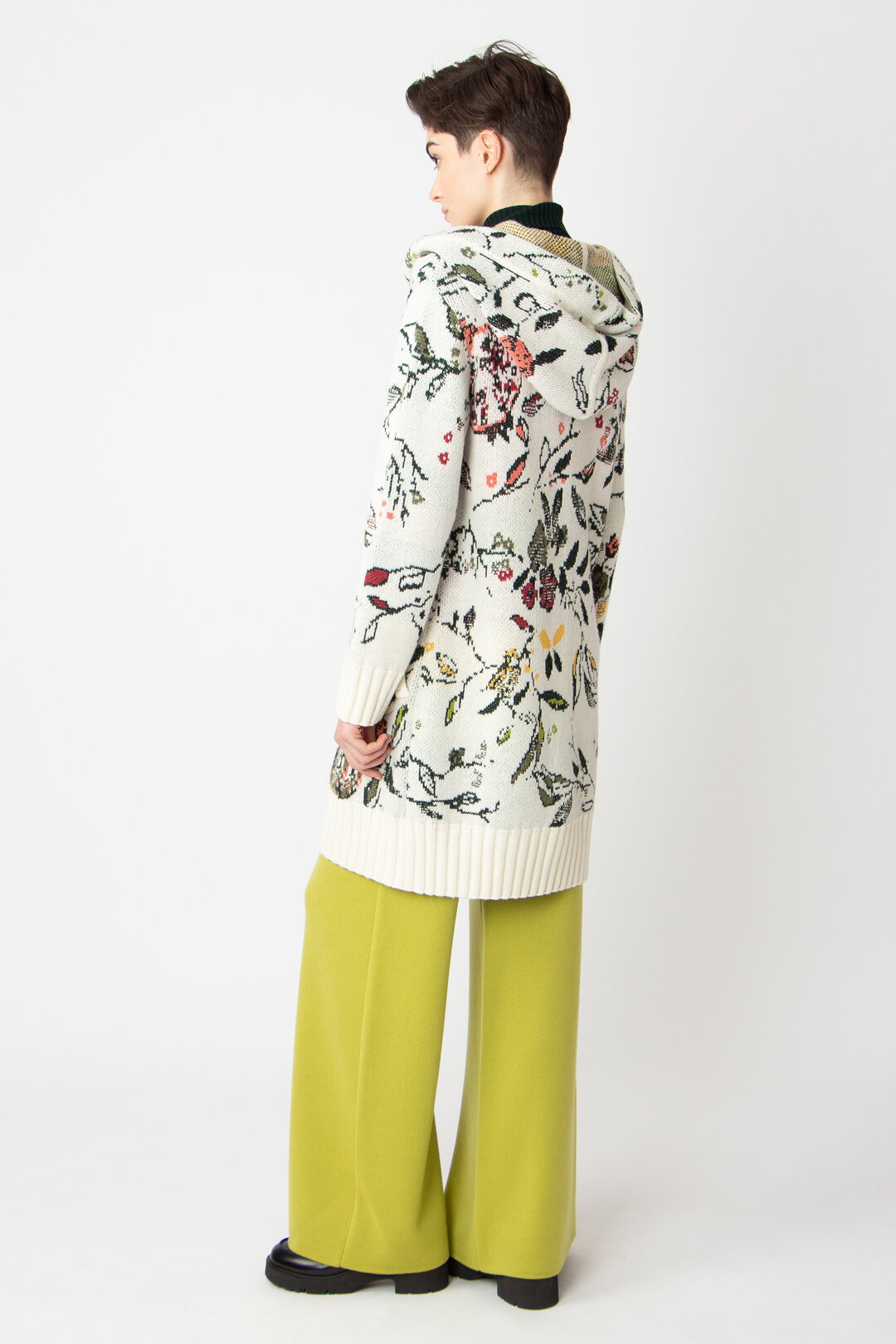 Jacquard-Manteljacke mit Kapuze, Floralmuster