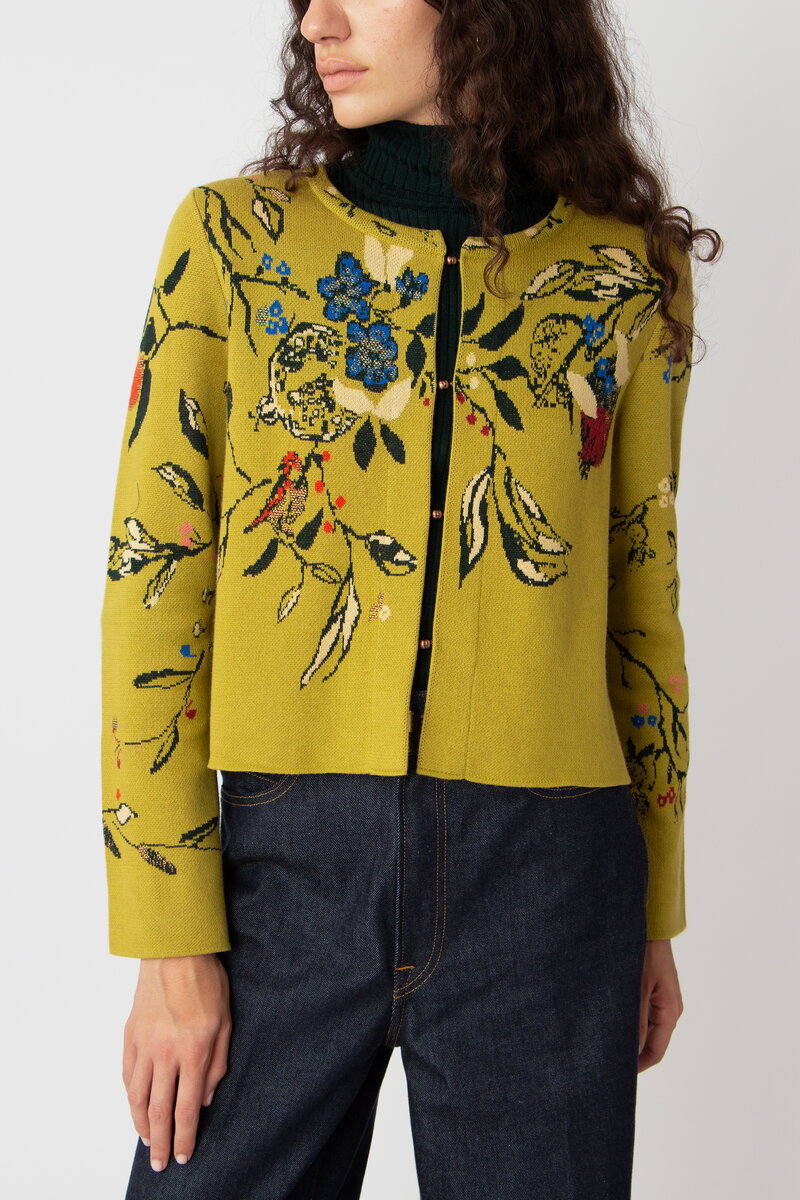 Jacquard Strickjacke, Floralmuster