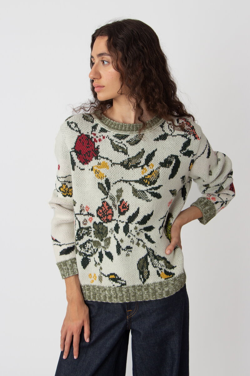Jacquard Pullover, Floralmuster