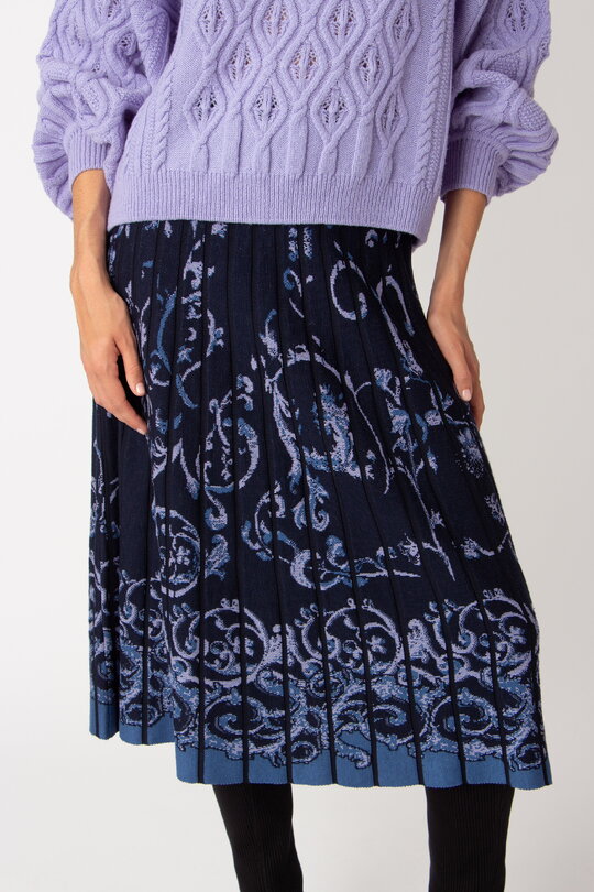 Jacquard Midi Skirt, Illumination Pattern - Navy - Dresses