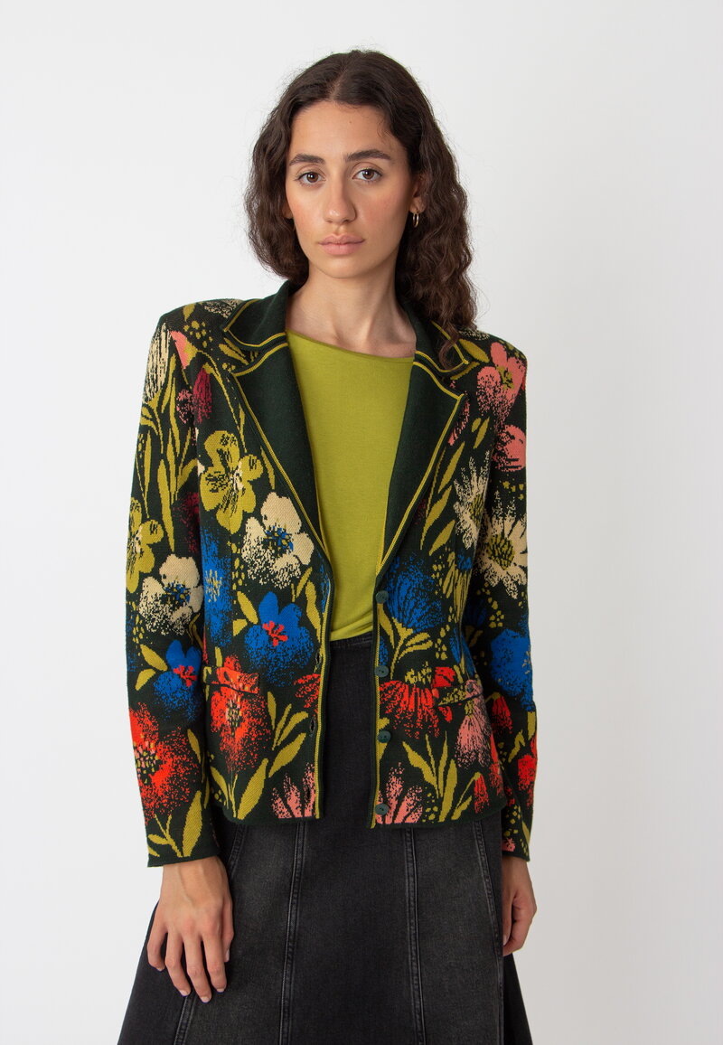 れみ ACKA flower jacquard jacket Jacquard Jacket, Floral Pattern - Forest - Knitted Jackets