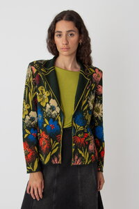 Jacquard Jacket, Floral Pattern - Forest - Knitted Jackets