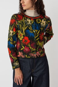 Strickjacke mit O-Ausschnitt, Floralmuster