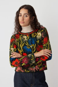 Strickjacke mit O-Ausschnitt, Floralmuster