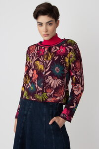 O-Neck Cardigan, Floral Pattern