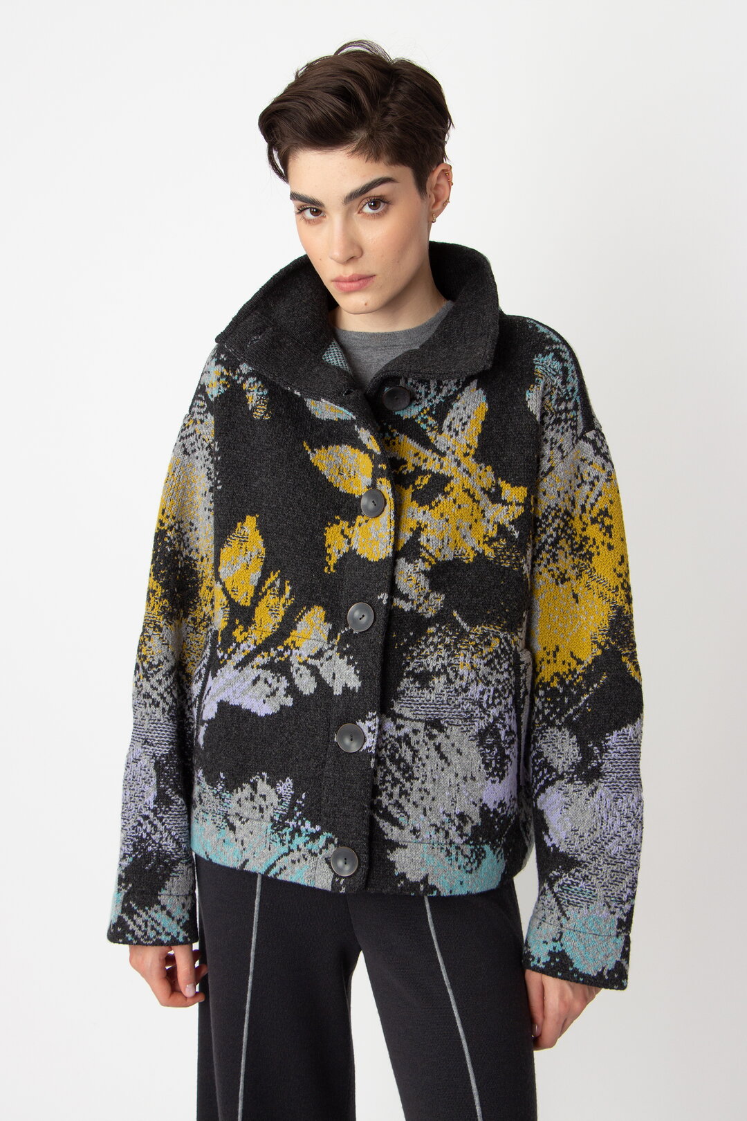 Jacquard Rollkragenjacke, Camouflage Motiv