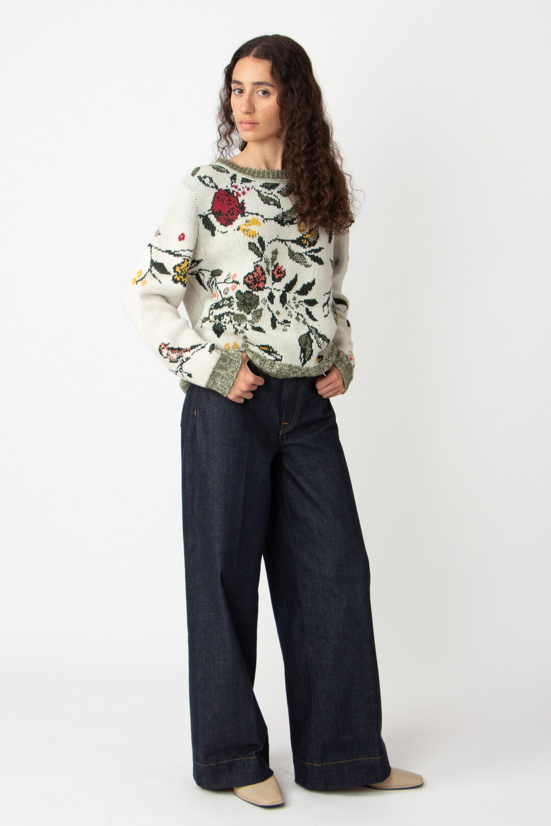 Jacquard Pullover, Floralmuster