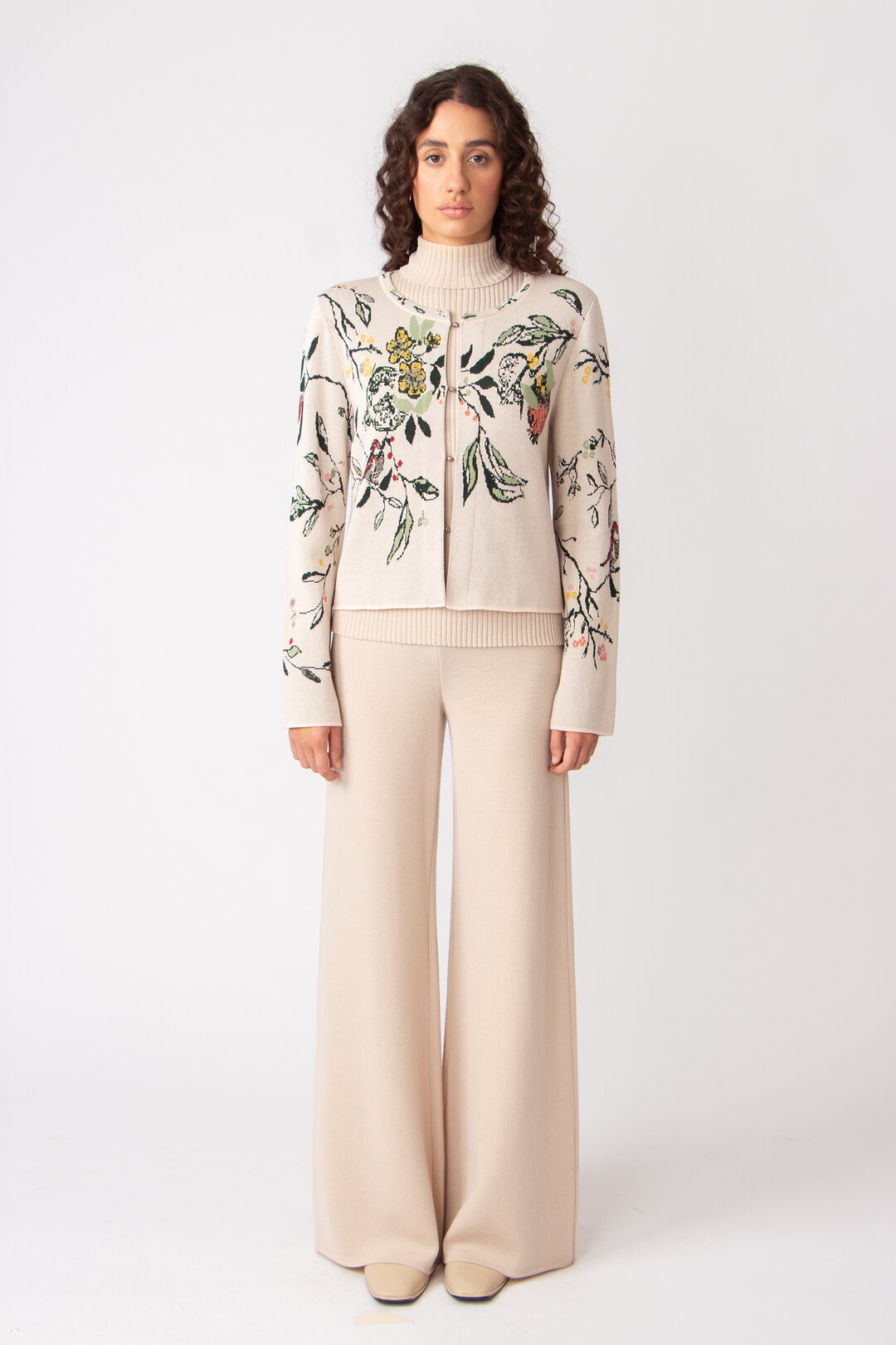 Jacquard Cardigan, Floral Pattern