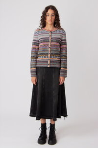 O-Neck Cardigan, Stripe Pattern