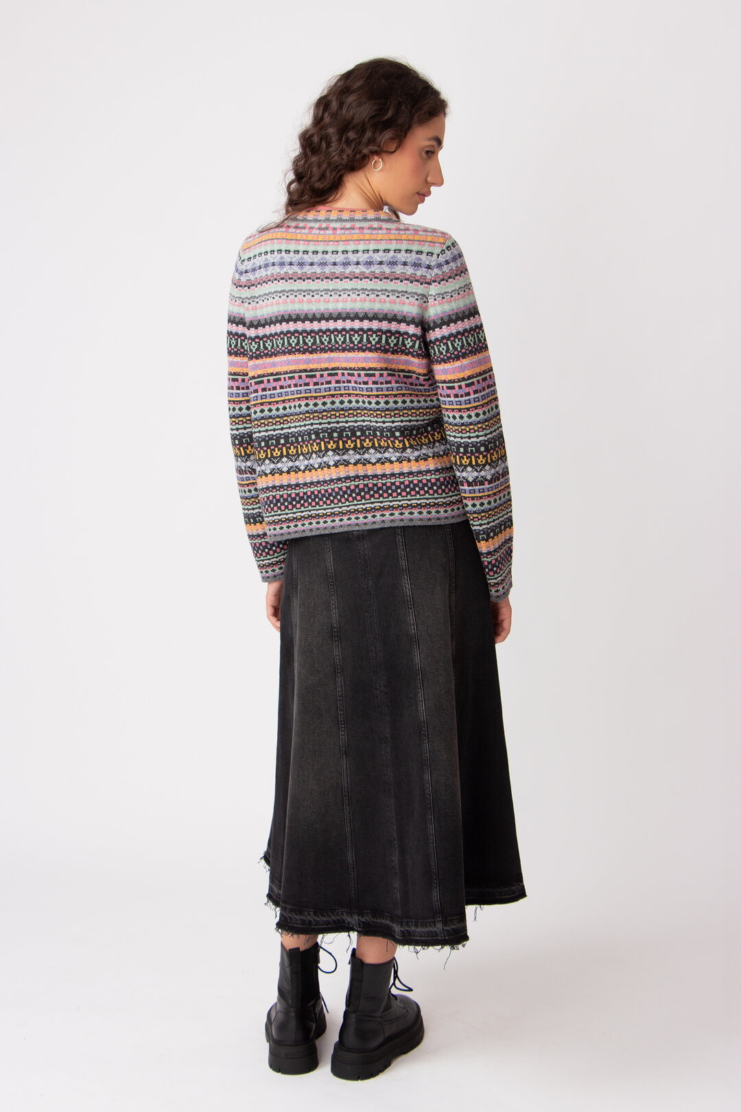 O-Neck Cardigan, Stripe Pattern