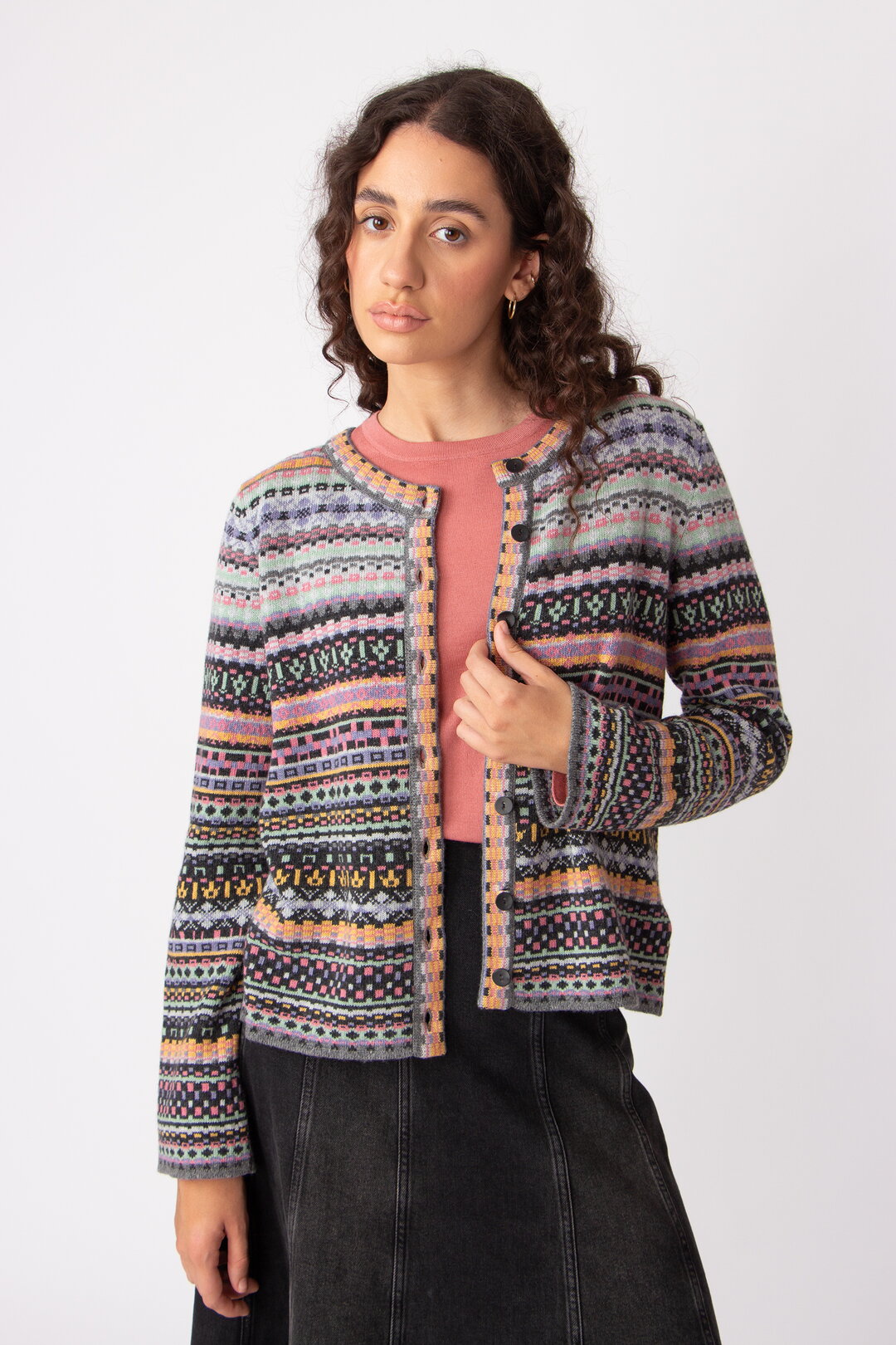 O-Neck Cardigan, Stripe Pattern