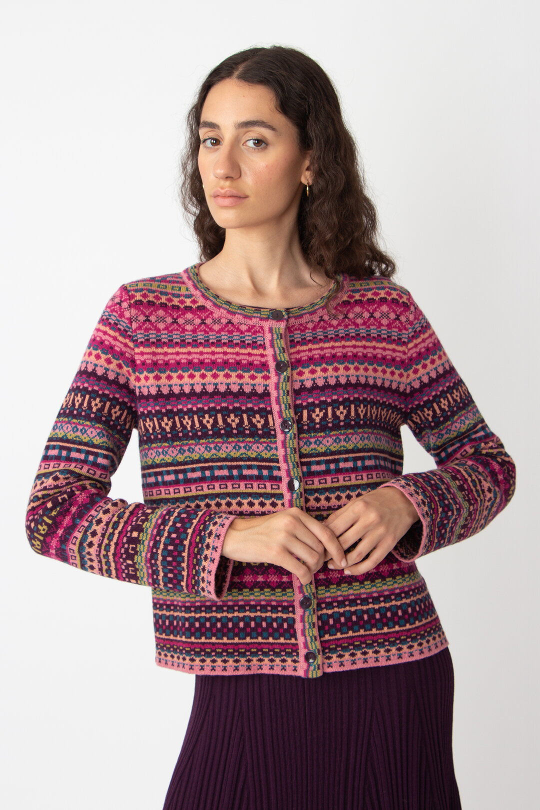 O-Neck Cardigan, Stripe Pattern