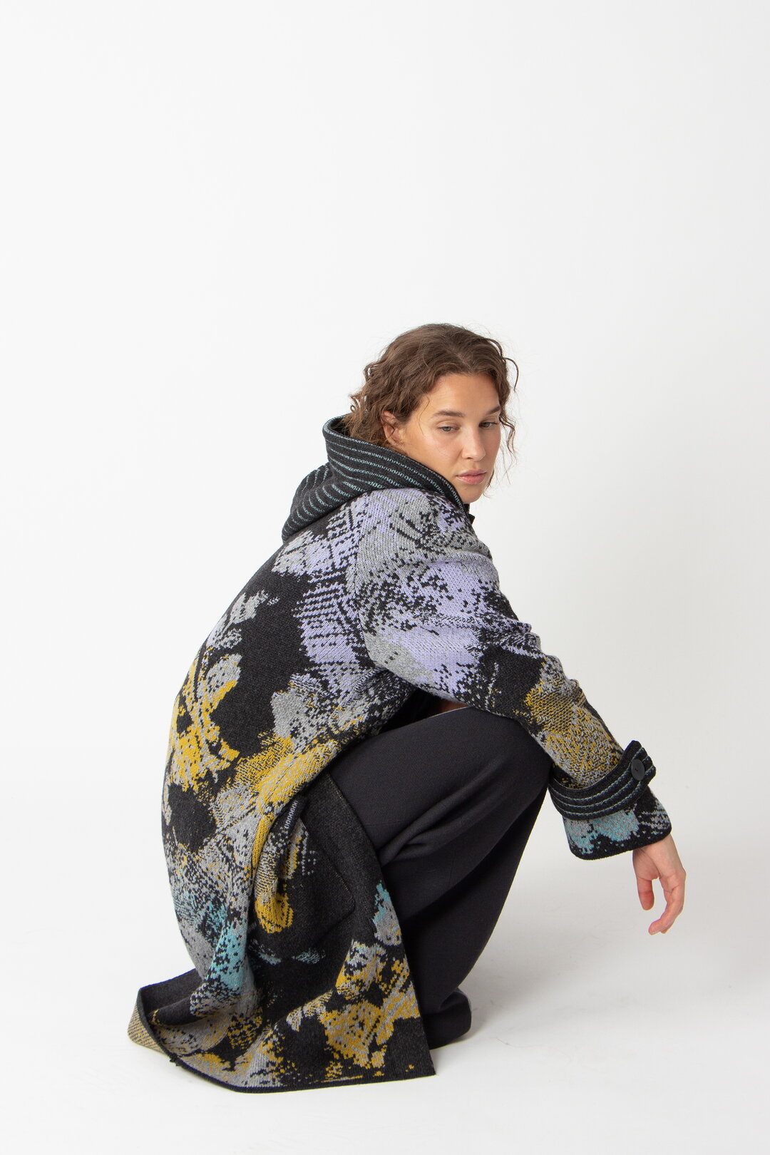 Jacquard Coat with Hoodie, Camouflage Pattern