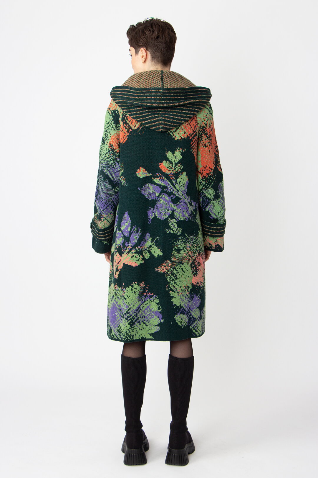 Jacquard Coat with Hoodie, Camouflage Pattern