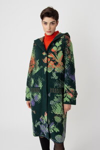 Jacquard Coat with Hoodie, Camouflage Pattern