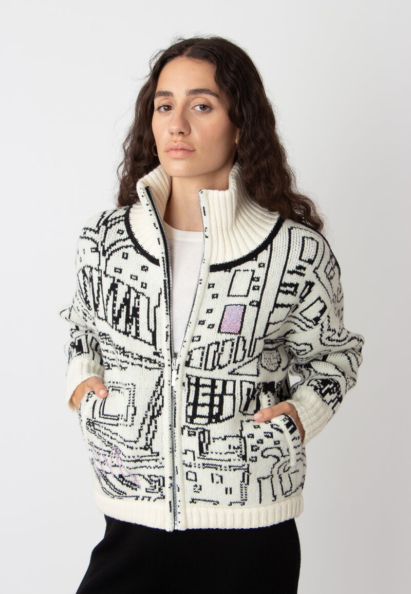 Bomber Jacket, Favela Pattern - Off-White - Knitted Jackets - Ivko 