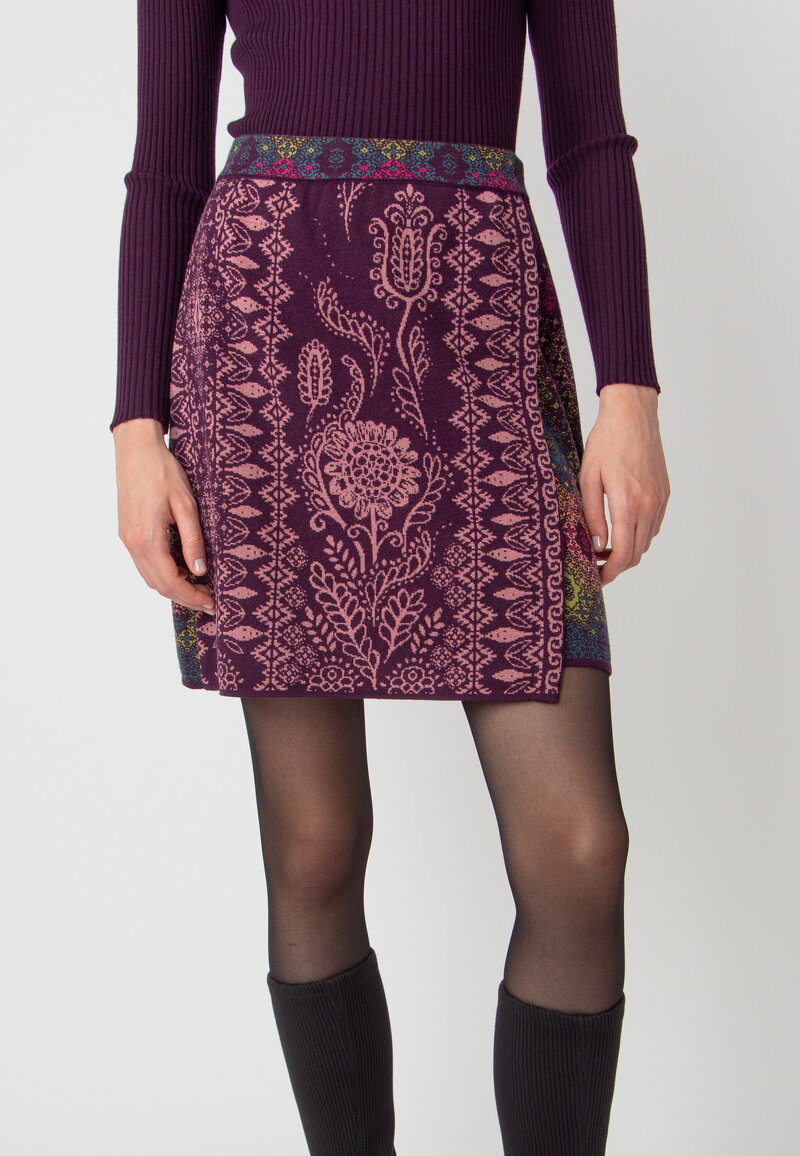 Mini Wrap Skirt, Ornament Pattern - Plum - Dresses and skirts - Ivko Woman