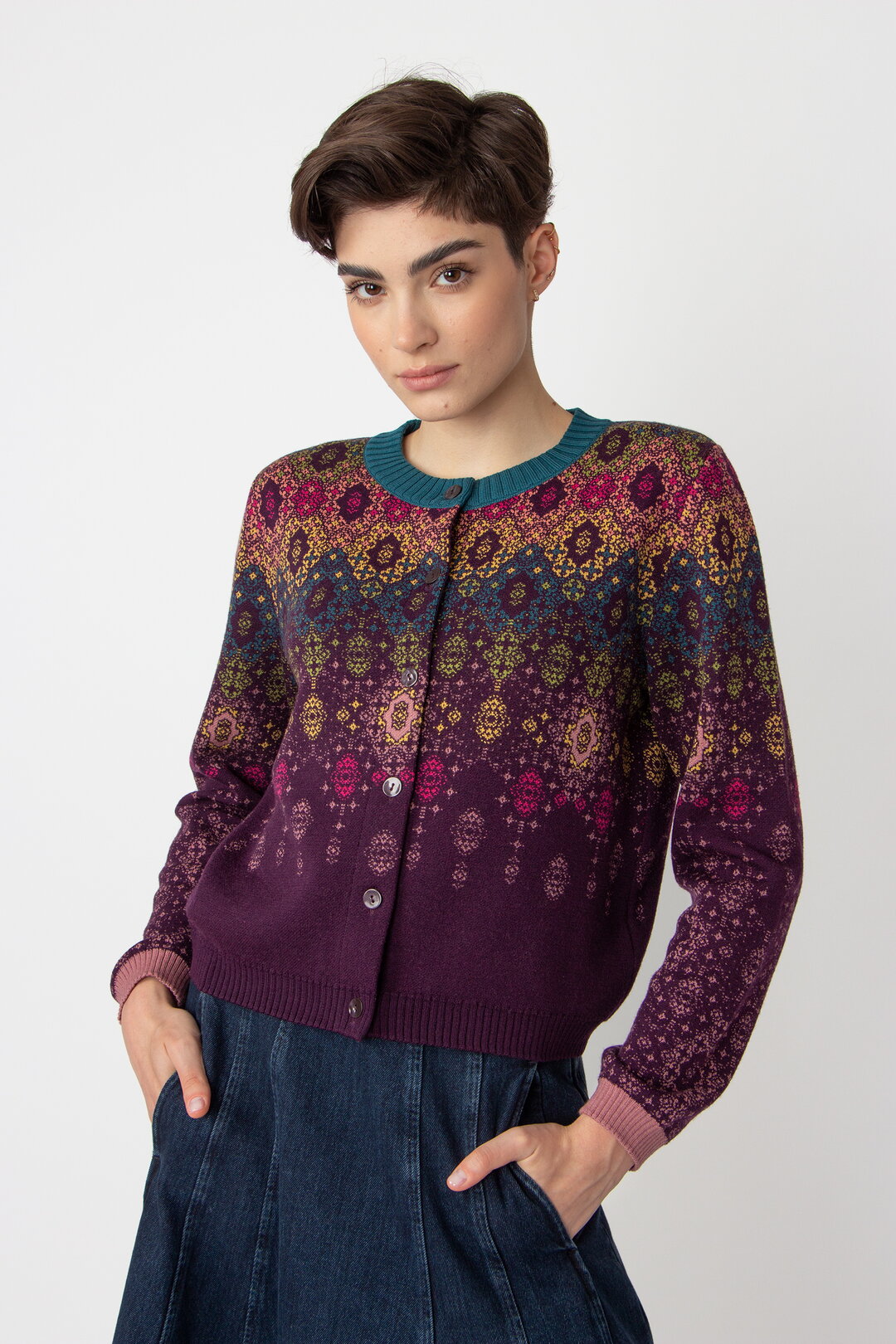 Jacquard Cardigan, Ornament Pattern