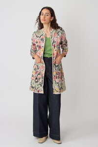 Lange Strickjacke mit Reißverschluss, Floralmuster