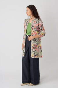 Lange Strickjacke mit Reißverschluss, Floralmuster