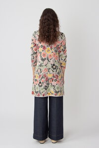 Lange Strickjacke mit Reißverschluss, Floralmuster