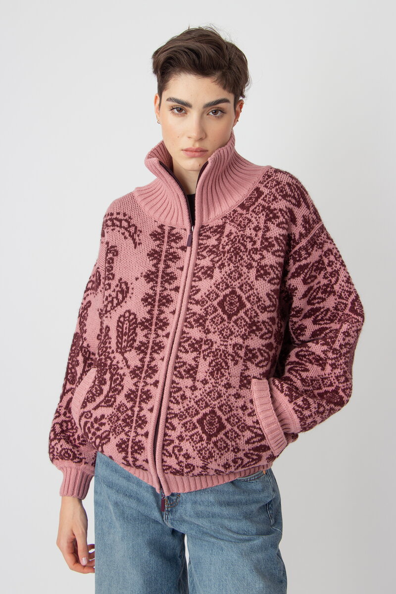 Rollkragenjacke mit Reißverschluss, Ornament Motiv