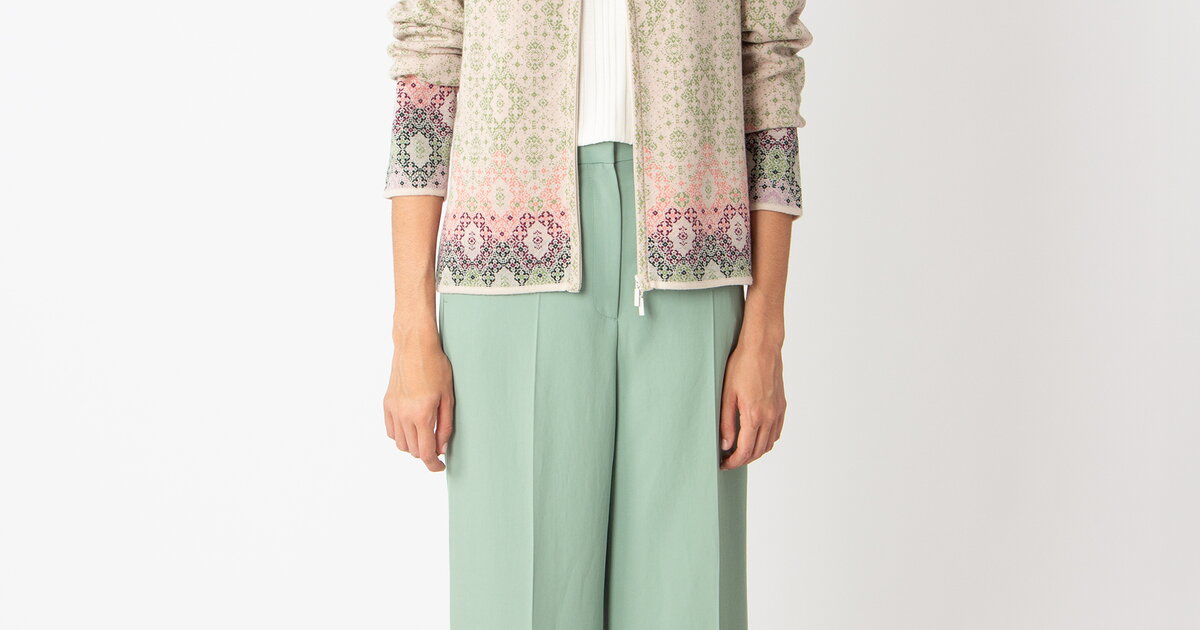 Zip Cardigan, Ornament Pattern - Off-White - Cardigans