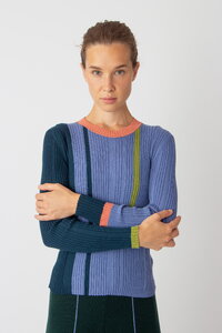 Ribbed Pullover, Contrasting Stripe