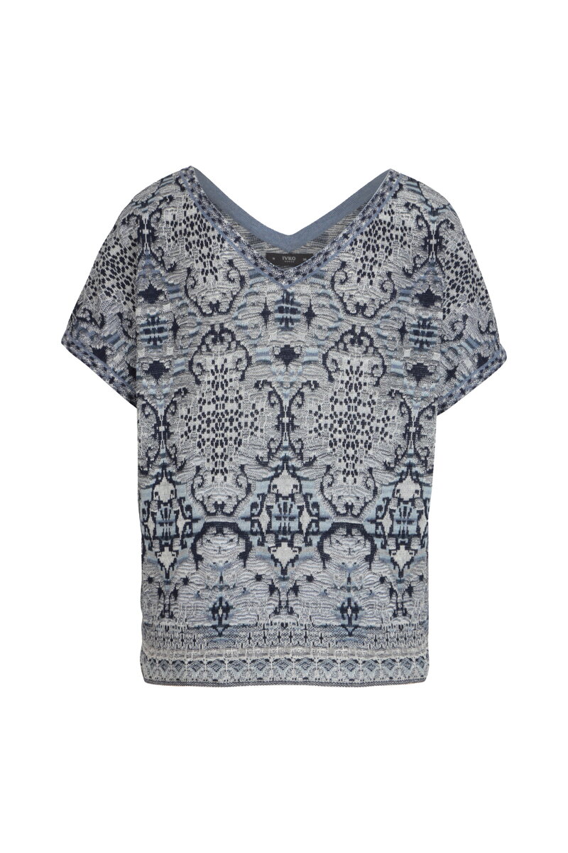 V-Neck Pullover, Morocco Pattern - ChinaBlue - Pullovers - Ivko Woman