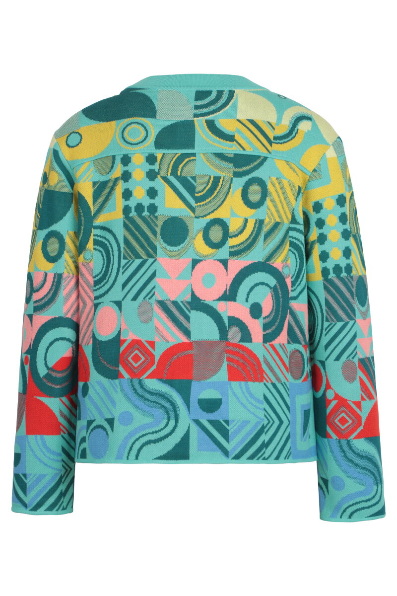 Jacket O-Neck, Mix&Match Pattern - Aqua - Knitted Jackets - Ivko Woman