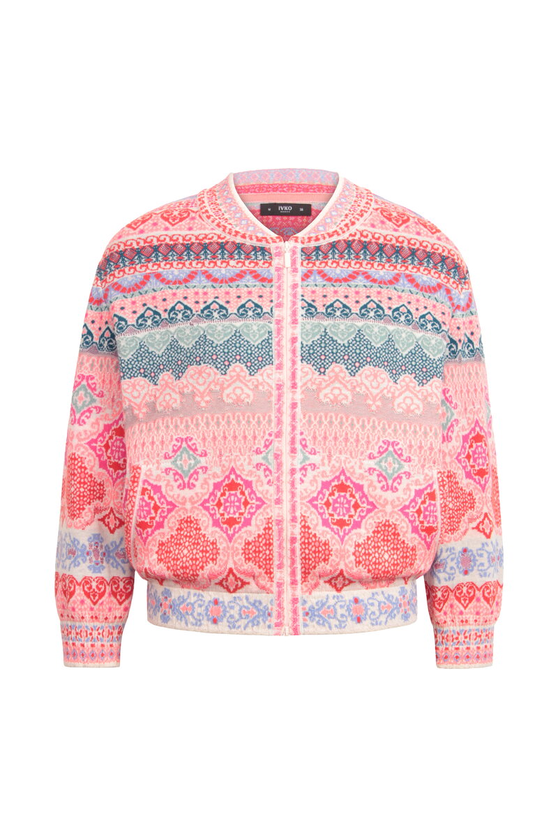 Bomber Jacket, Morocco Pattern - Coral - Knitted Jackets - Ivko Woman